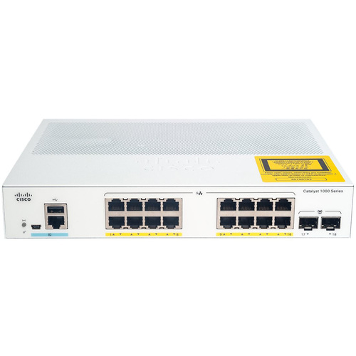 Коммутатор Cisco Catalyst 1000 16port GE, Ext PS, 2x1G SFP (C1000-16T-E-2G-L)