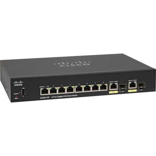 Характеристики Коммутатор Cisco SG250-10P 10-port Gigabit PoE Switch (SG250-10P-K9-EU)