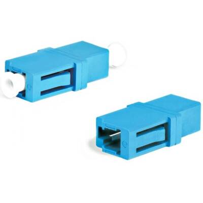 Характеристики Оптический проходной адаптер Hyperline LC/UPC-LC/UPC, SM, simplex, корпус пластиковый, синий, белые колпачки