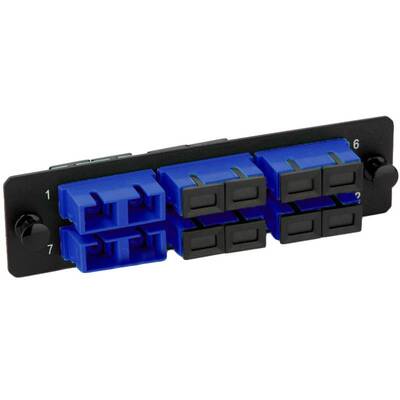 Характеристики Панель Hyperline для FO-19BX с 6 SC (duplex) адаптерами, 12 волокон, одномод, 120x32 мм, адаптеры цвета синий (blue)