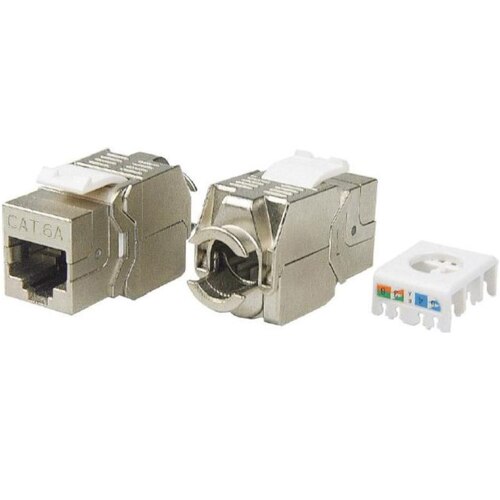 Характеристики Вставка Hyperline Keystone Jack RJ-45(8P8C), категория 6a (10G), экранированная, тип 180 градусов, Toolless, белая