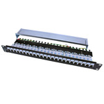 Патч-панель Hyperline 19'', 1U, 24 порта RJ-45 полн. экран., категория 5e, Dual IDC, ROHS, цвет черный