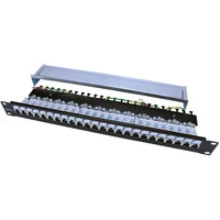 Патч-панель Hyperline 19'', 1U, 24 порта RJ-45 полн. экран., категория 5e, Dual IDC, ROHS, цвет черный