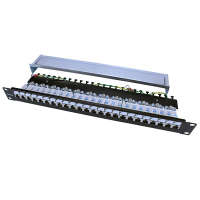 Характеристики Патч-панель Hyperline 19'', 1U, 24 порта RJ-45 полн. экран., категория 5e, Dual IDC, ROHS, цвет черный