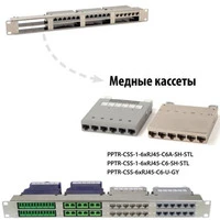Кассета для медных претерминированных решений Hyperline 6 неэкранированных портов RJ-45 категории 6, серая