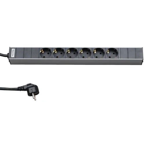 Блок розеток Hyperline для 19" шкафов, горизонтальный, 6 розеток Schuko (16A), 250В, кабель питания 3х1.5мм2, длина 2.5 м, с вилкой Schuko