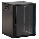 Шкаф настенный Hyperline 19", 12U, 650x600х600мм, стеклянная дверь с перфорацией по бокам, ручка с замком, цвет черный