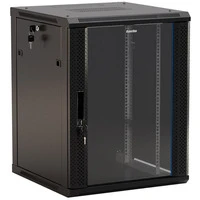 Шкаф настенный Hyperline 19", 15U, 775x600х450мм, стеклянная дверь с перфорацией по бокам, ручка с замком, цвет черный (разобранный)